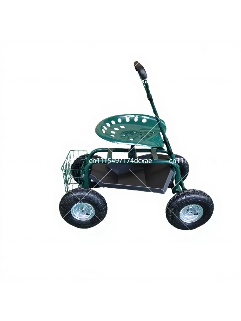 4-Wheel Garden Cart with 360° Rotating Seat, Heavy-Duty Iron Utility Wagon for Outdoor Yard Work