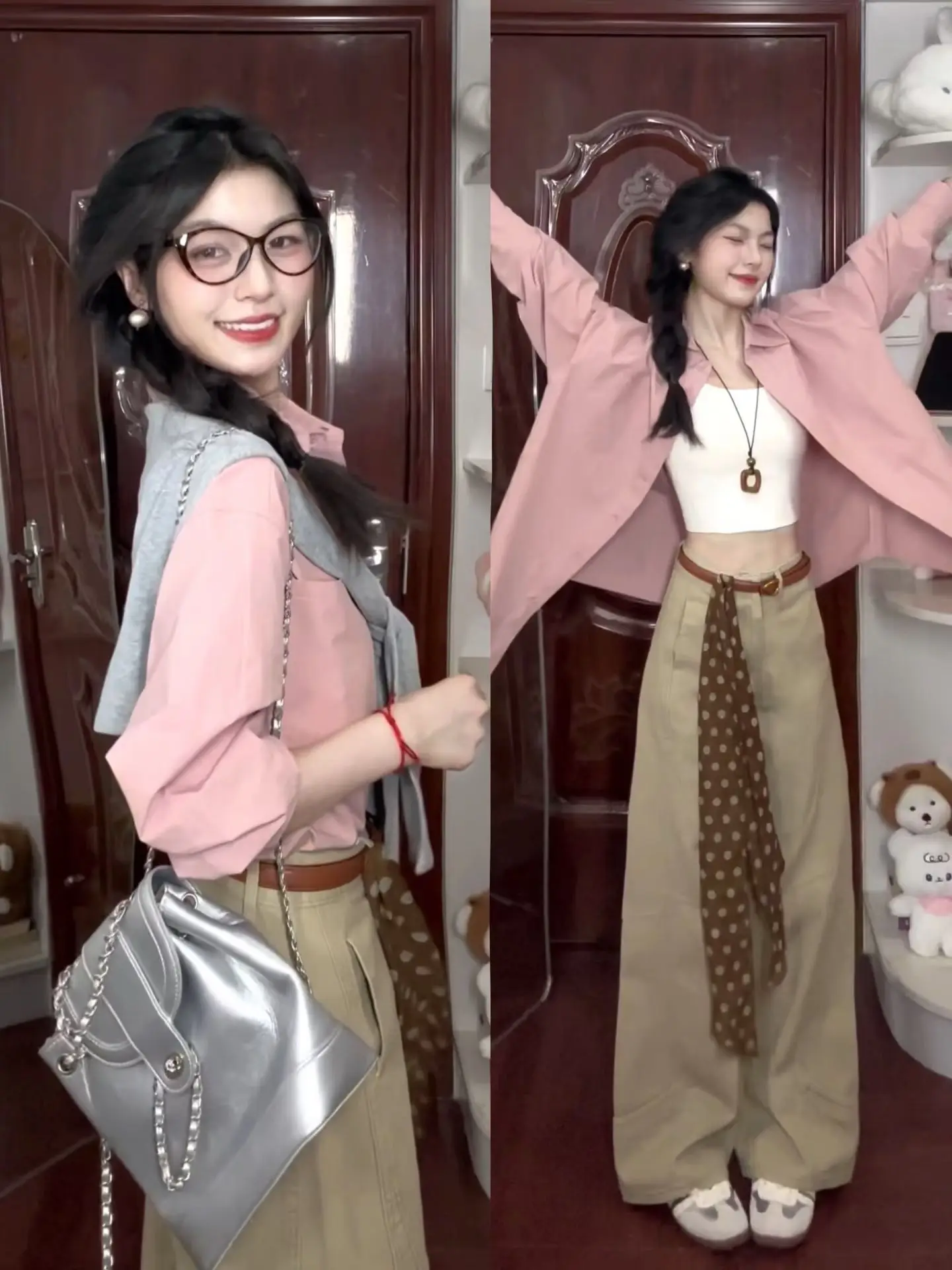 

Loose Korean Style Long Sleeve Collar Shirt Women's Casual Chic Inner Wear Cardigan Shirt Pink Spring Season