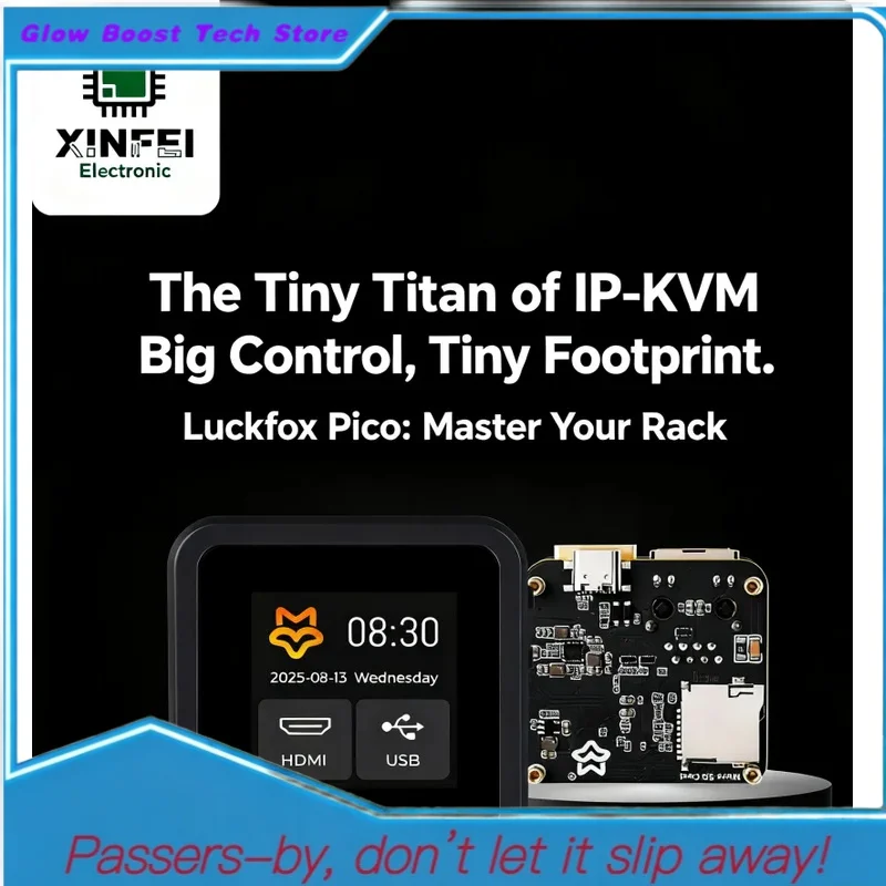 

Glow Luckox PicoKVM: удаленный IP-кВМ или ПК/сервер, 1080P 60Ps H264, USB и эмуляция хранения данных, веб-управление, 1,54 Tou