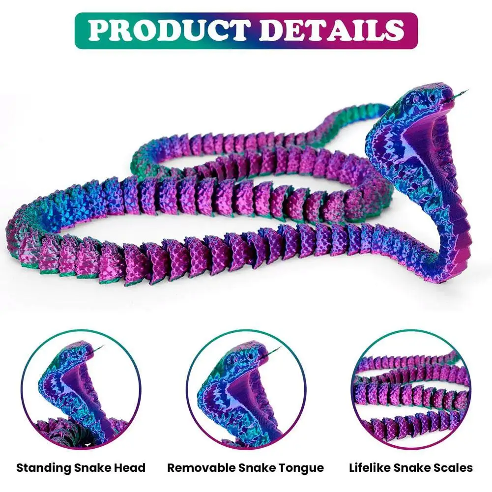 3D Print Cobra Snake Toy Movable Joint King Cobra Funny Toys Simulated Snake Prank Toy Home Office Decoration New Year Gifts