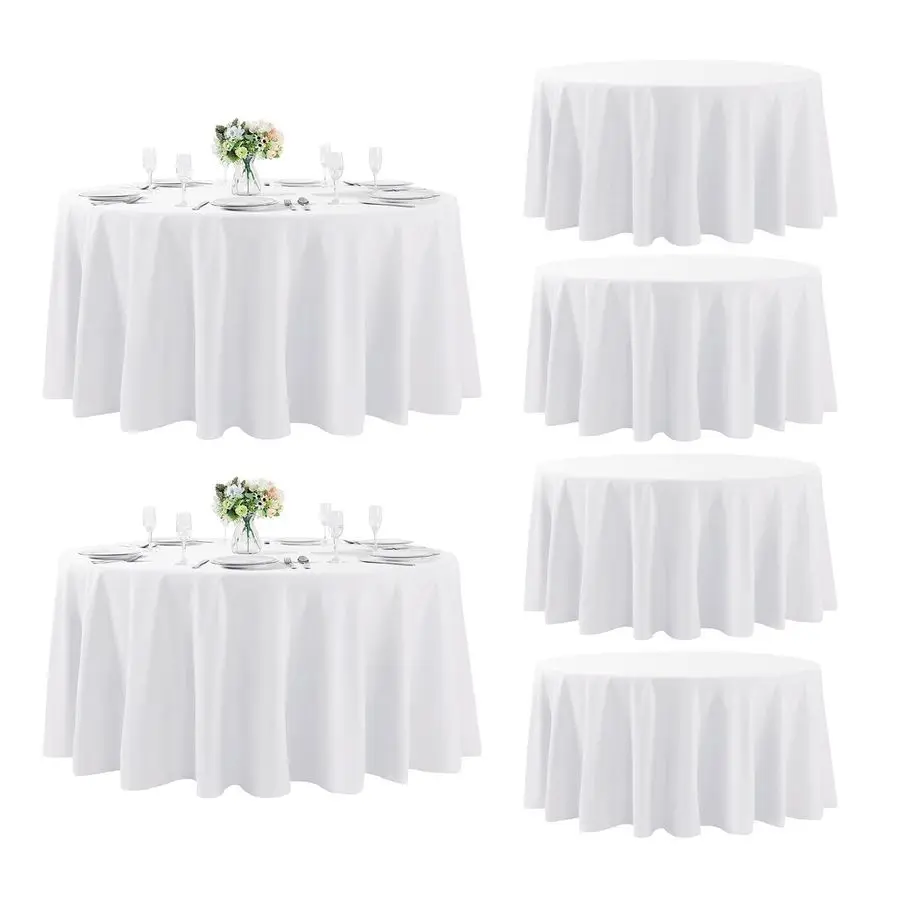 

6 Pack Round Tablecloth, 120 Inch, Stain Resistant and Wrinkle Polyester Table Cloth, Fabric Table Cover for Kitchen Dining, Wed