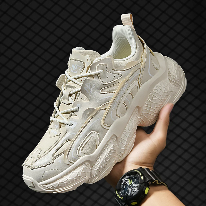 High-quality Chunky Sneakers Women Men Thick Sole Running Shoes Unisex Leather Sport Shoes Comfortable Waterproof Walking Shoes