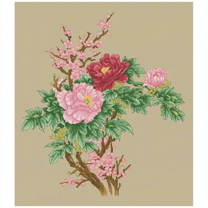 

Plum Blossom Peony Patterns Counted Cross Stitch 11CT 14CT DIY Chinese Cross Stitch Kits Embroidery Needlework Sets Home Decor