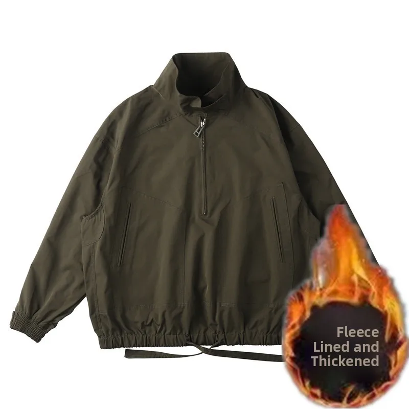 

Thiened Fce Мужская рабочая одежда в стиле ретро, осень-зима, свободная повседневная одежда с капюшоном из полиэфирного волокна, длинная застежка-молния