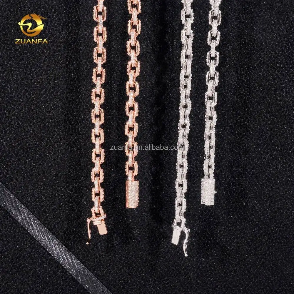 Fashion Small Iced Out Square Chain Bracelet Necklace 5.2mm Rolo Chain Cuban Link Chain Moissanite Cuban Link Bracelet..