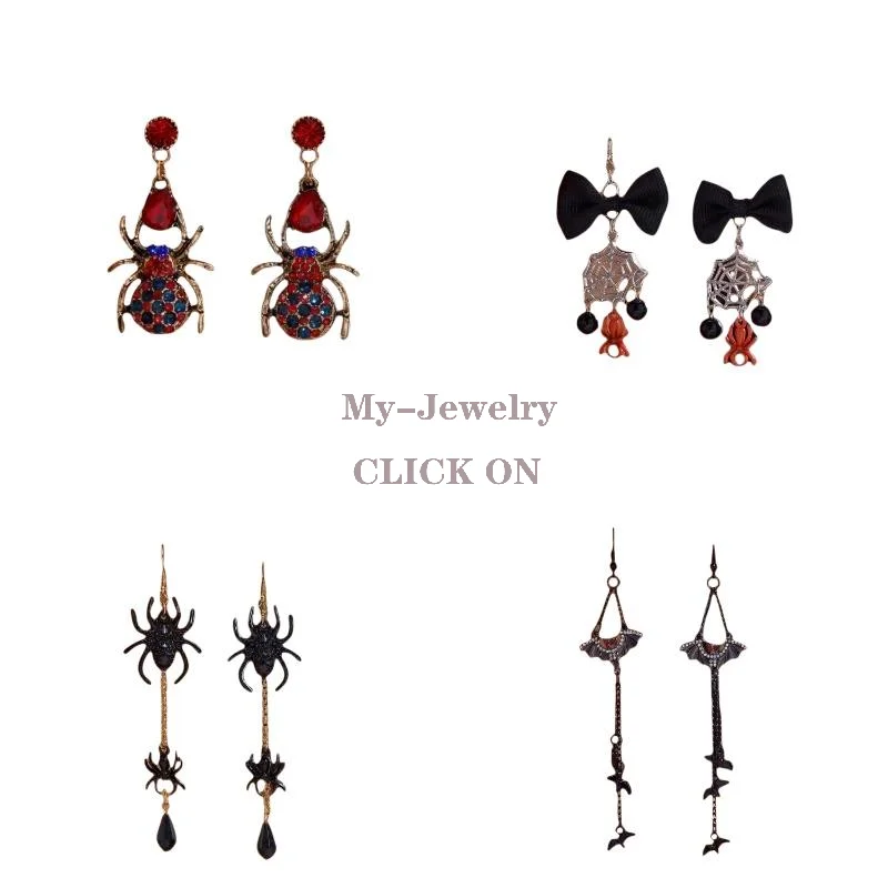 Crystal Spider Ghost Halloween Earrings Punk Rhinestone Long Tassel Drop Dangles for Women Holiday Party Costume Jewelry