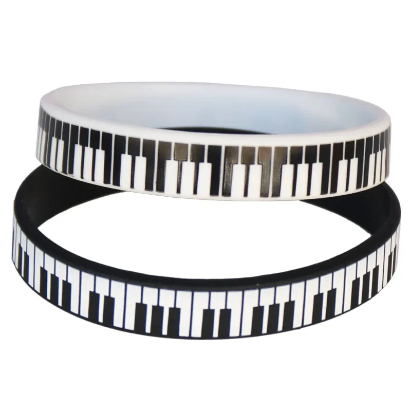 1PC Hot Sale Black White Printed Piano Keycboard Silicone Wristband Music Note Bracelet &Bangles for Music Lover Fans Gift