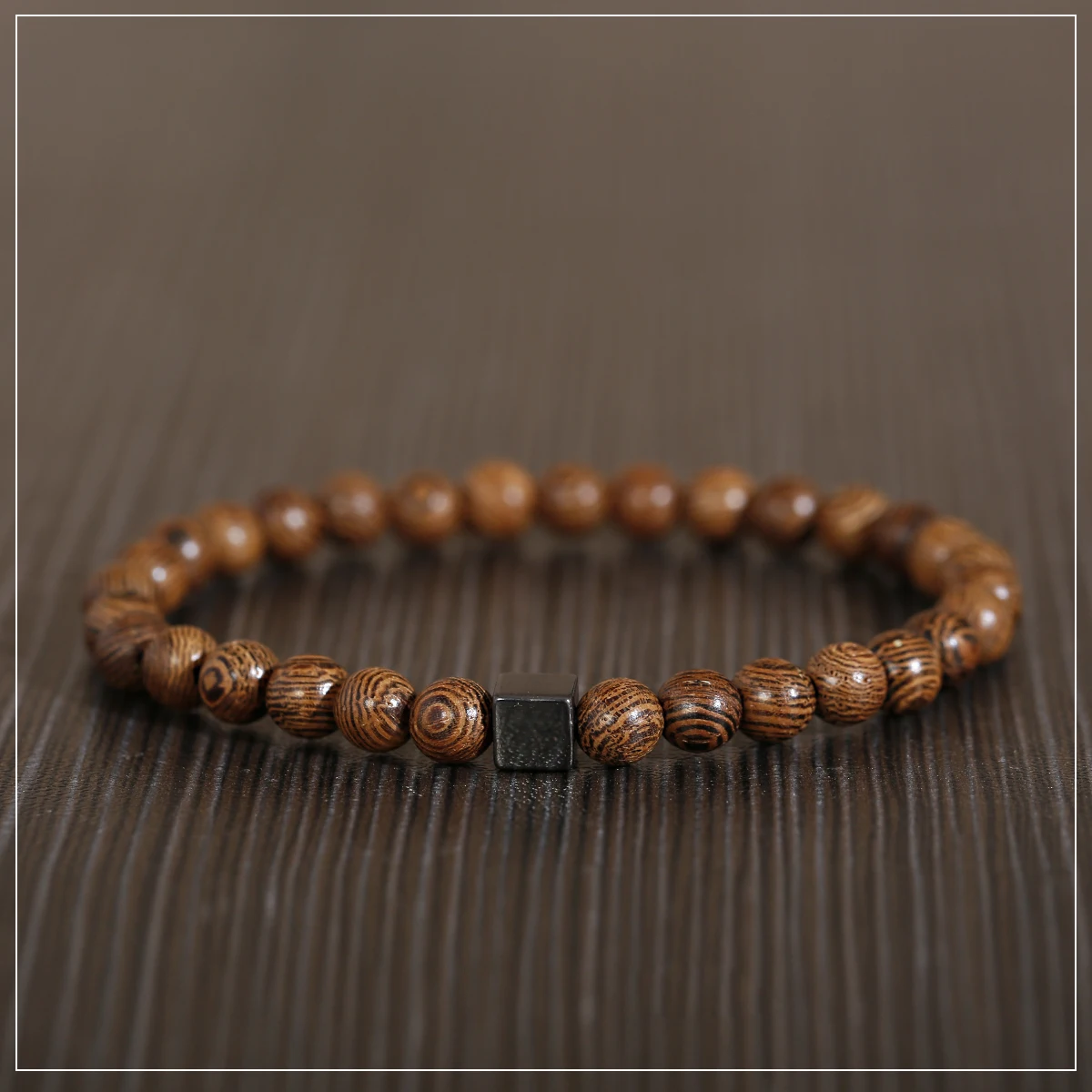 Ethnic Men Natural Wood Beaded Rosary Bracelets Fashion Hematite Beads Meditation Prayer Elastic Bracelets Yoga Jewelry Homme