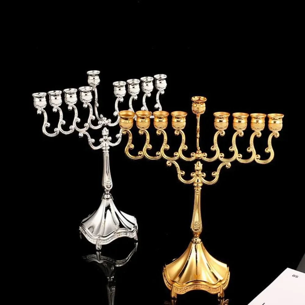 Hanukkah Menorah, alloy candlestick, 9 branch Chankiah, elegant tabletop decoration handicraft, olive oil lamp candle holder