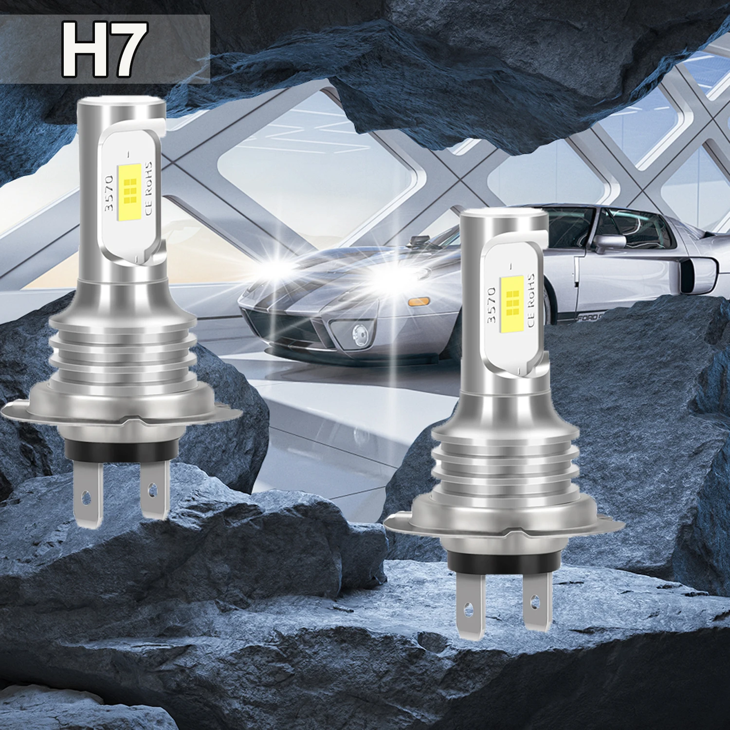 2PCS H7 6000K White Super Bright Headlight Fog Bulbs 3570 CSP-Chips High/Low Beam Plug&Play