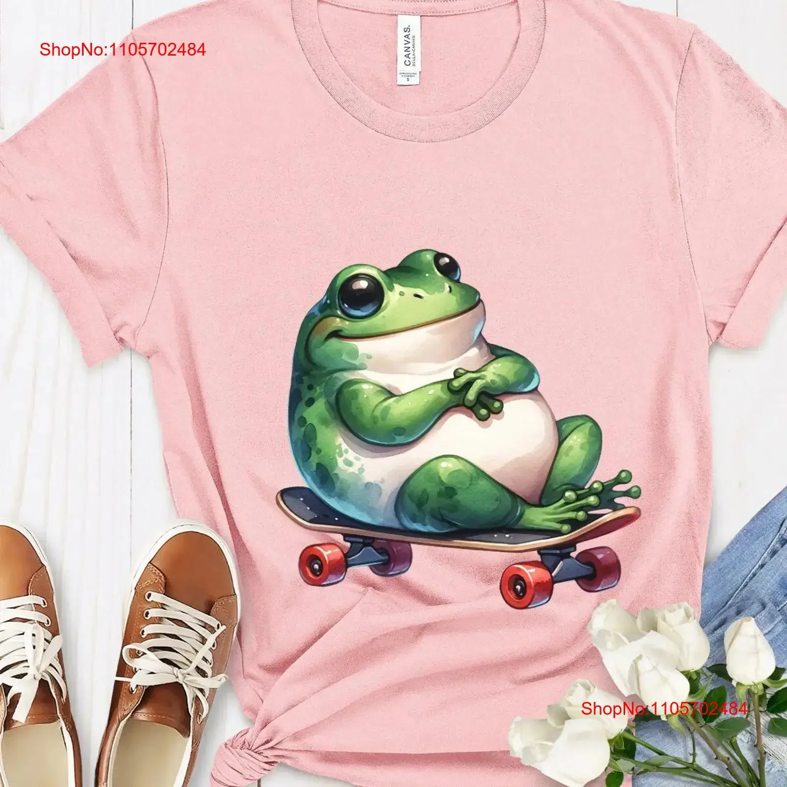 Cute Cartoon Frog Skateboard T Shirt Minimalist Style Adorable Skateboarding Unique Idea For Her Him vintage Washed Unisex