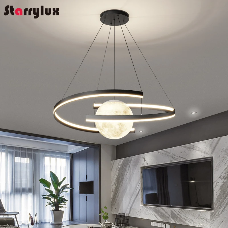 

Nordic Moon Style Pendant Light, LED Lights Modern Circular Chandelier Decoration lamp for Living Dining Room Bedroom