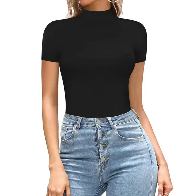 ربيع الخريف نمط TEMU نصف الياقة العالية كم قصير سليم صالح ارتداءها قطعة واحدة الملابس النسائية السراويل القصيرة