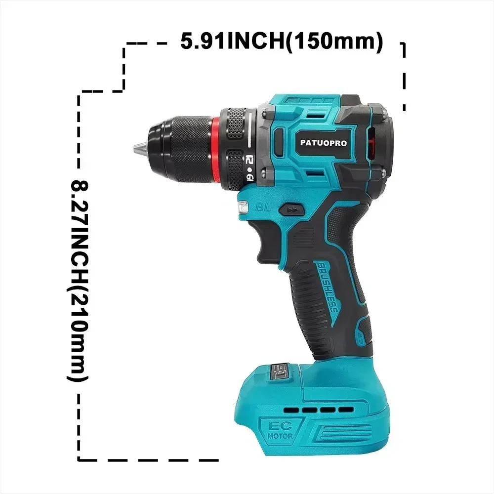 2-Speed Cordless Electric Drill Brushless Handheld 20+1 Torque Rechargeable Drills Electric Power Tools For Makita 18v Battery