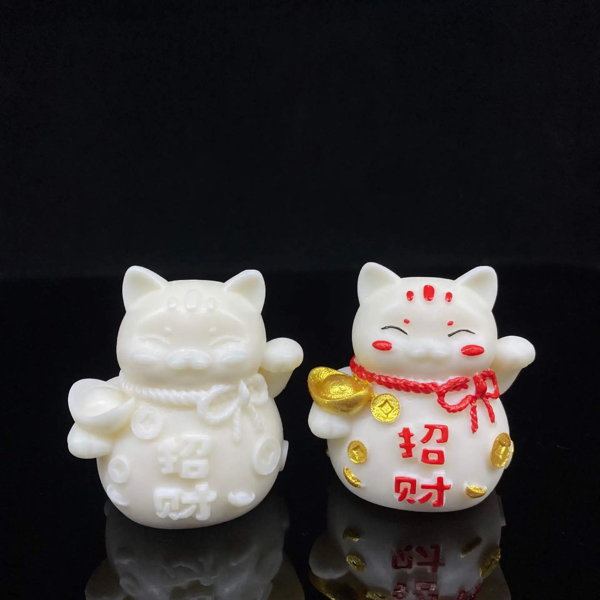Ivory Nut Carved Lucky Cat Figurine 5.554cm Coconut Seed Car Desktop Office Decor Ornament Craft Accessory