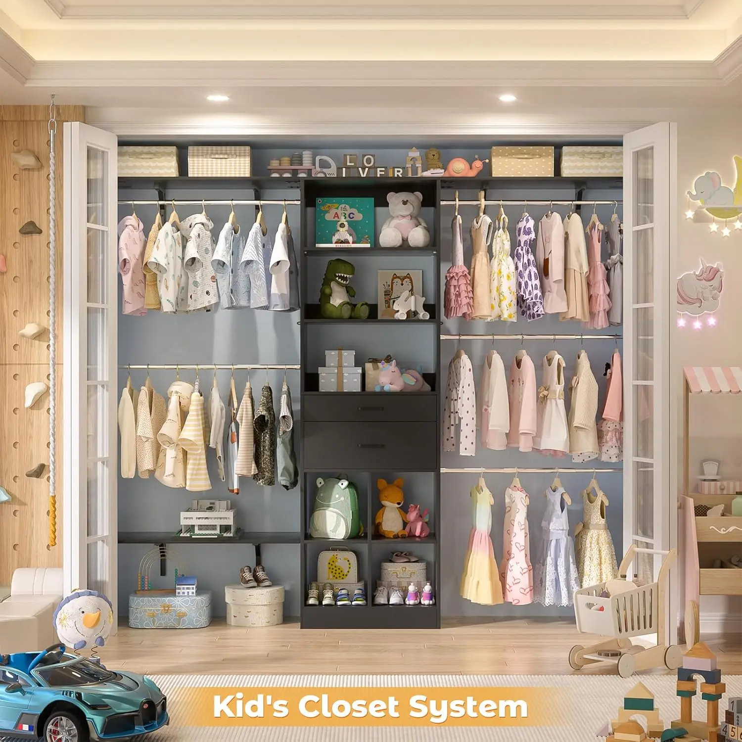 Closet System - 4.75-8Ft Closet Organizer System With Wooden Drawers & Cube Storage Organizer, Up To 96