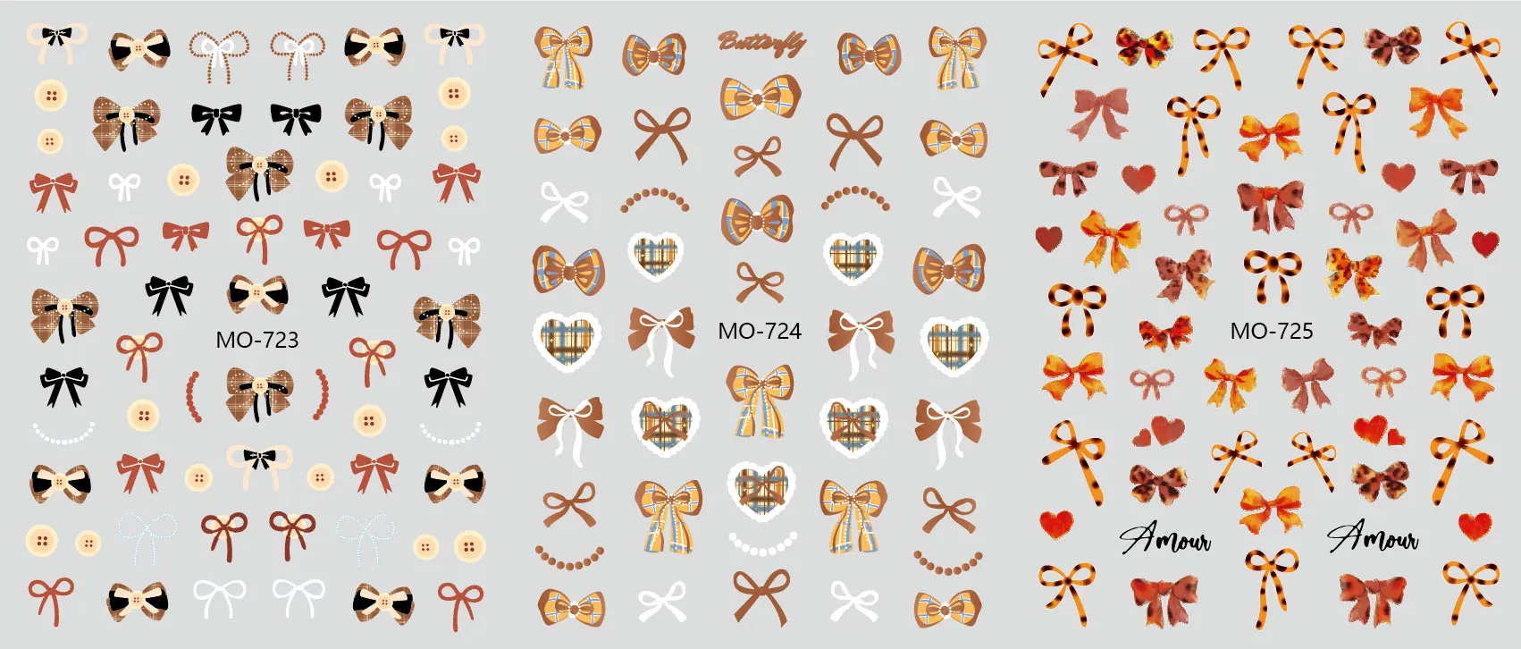 3개입 5D 엠보싱 네일 아트 데칼 가을 마이야르 컬러 그리드 레오파드 리본 스티커 네일 아트 매니큐어 팁 장식용