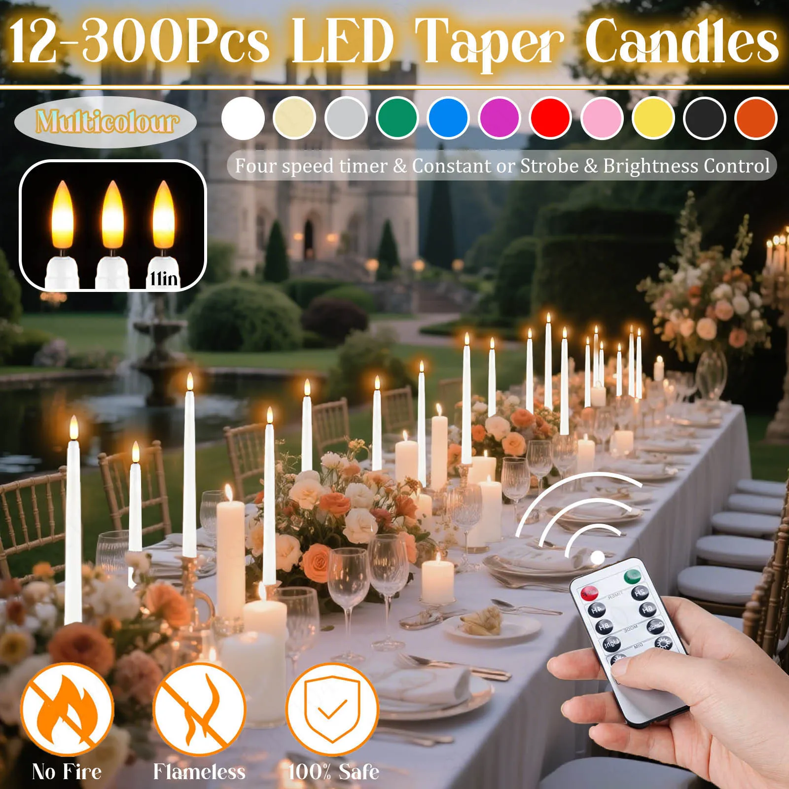 12-300 قطعة شموع مستدقة للزفاف شموع LED شموع مستدقة عديمة اللهب مع جهاز تحكم عن بعد لوازم حفلات الزفاف