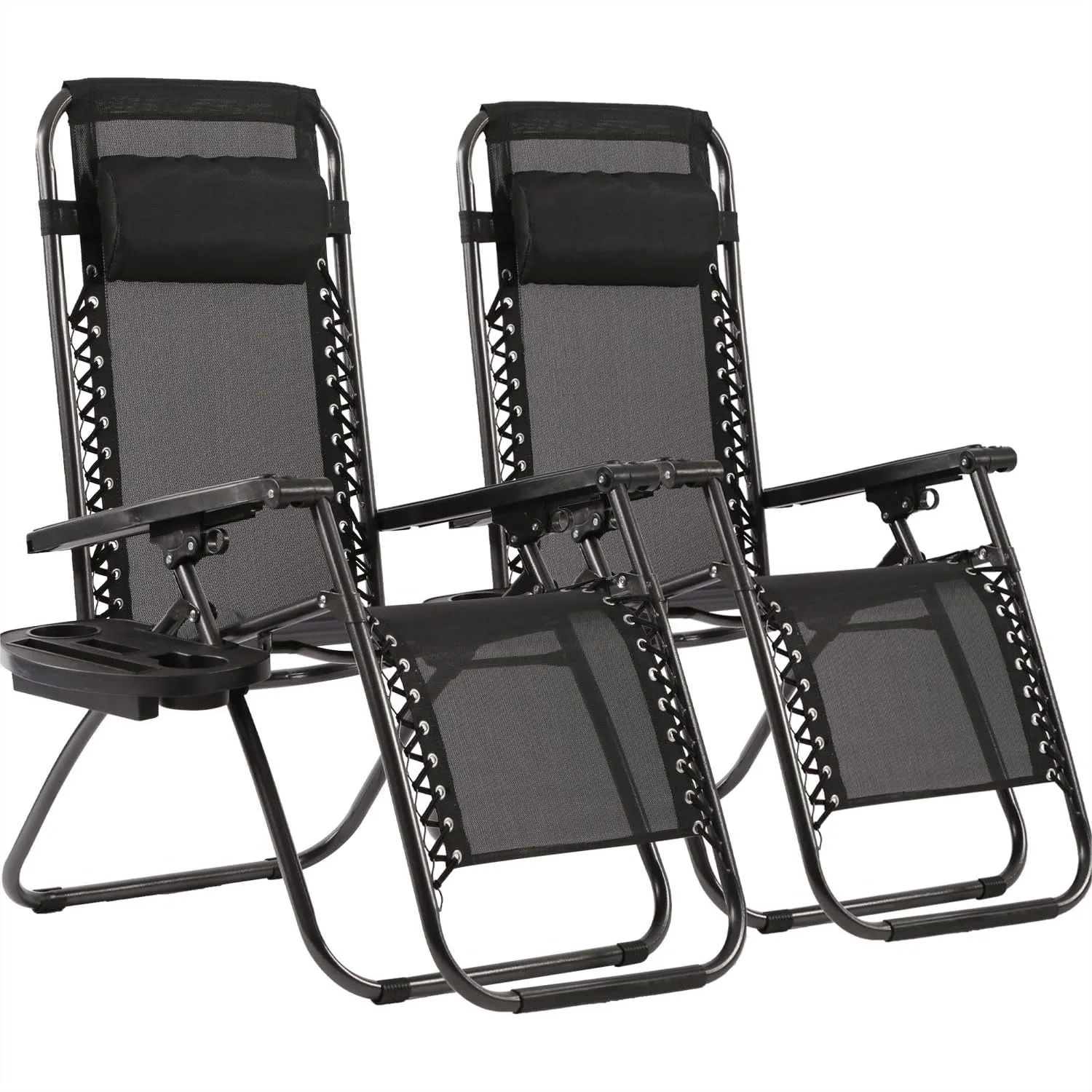

Zero Gravity Lawn Lounge Chairs Set of 2 with Pillow and Cup Holder - Adjustable Reclining Folding Outdoor Chairs for Deck,