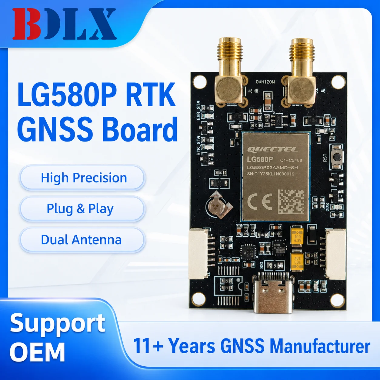 Quectel LG580P RTK GNSS Board Dual Antenna Multi-Band L1 L2 L5 L6 20Hz High Precision GPS Module USB Type-C for Surveying UAV