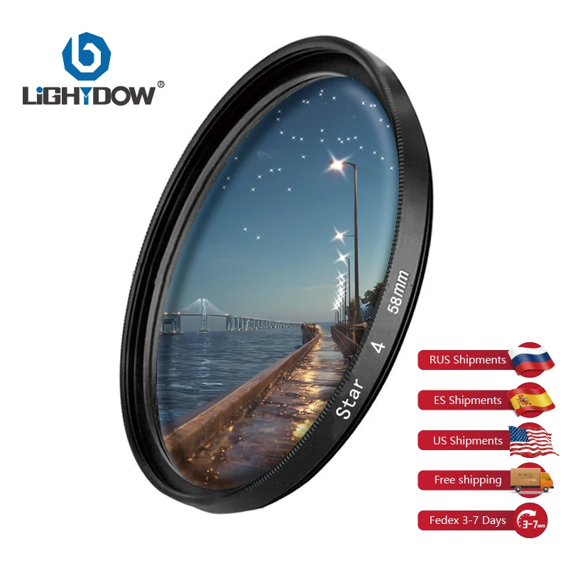 

Lightdow 6 Line Star Filter Camera Lens Filter 49mm-82mm for Canon Nikon Sony DSLR Camera RU USA ES Overseas Warehouse Delivery