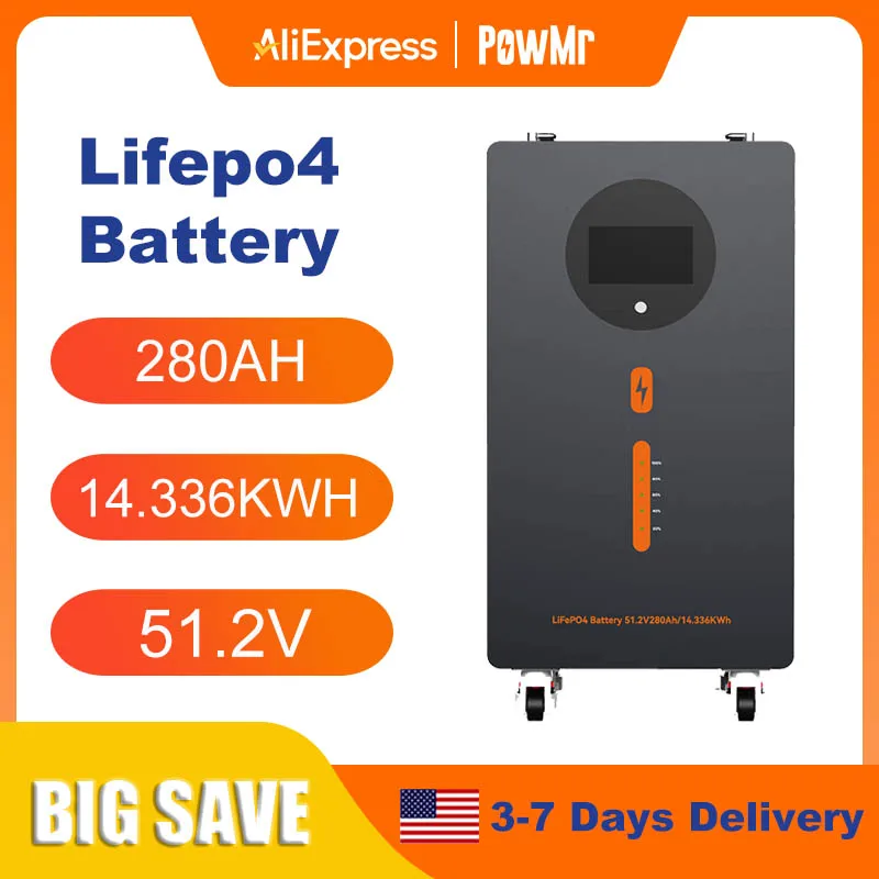 PowMr 280AH LiFePO4 Battery 48V 14000WH Battery Packs Solar Lithium Battery Home Energy 6000+ Cycle CAN BMS Up to 15 Units in Parallel