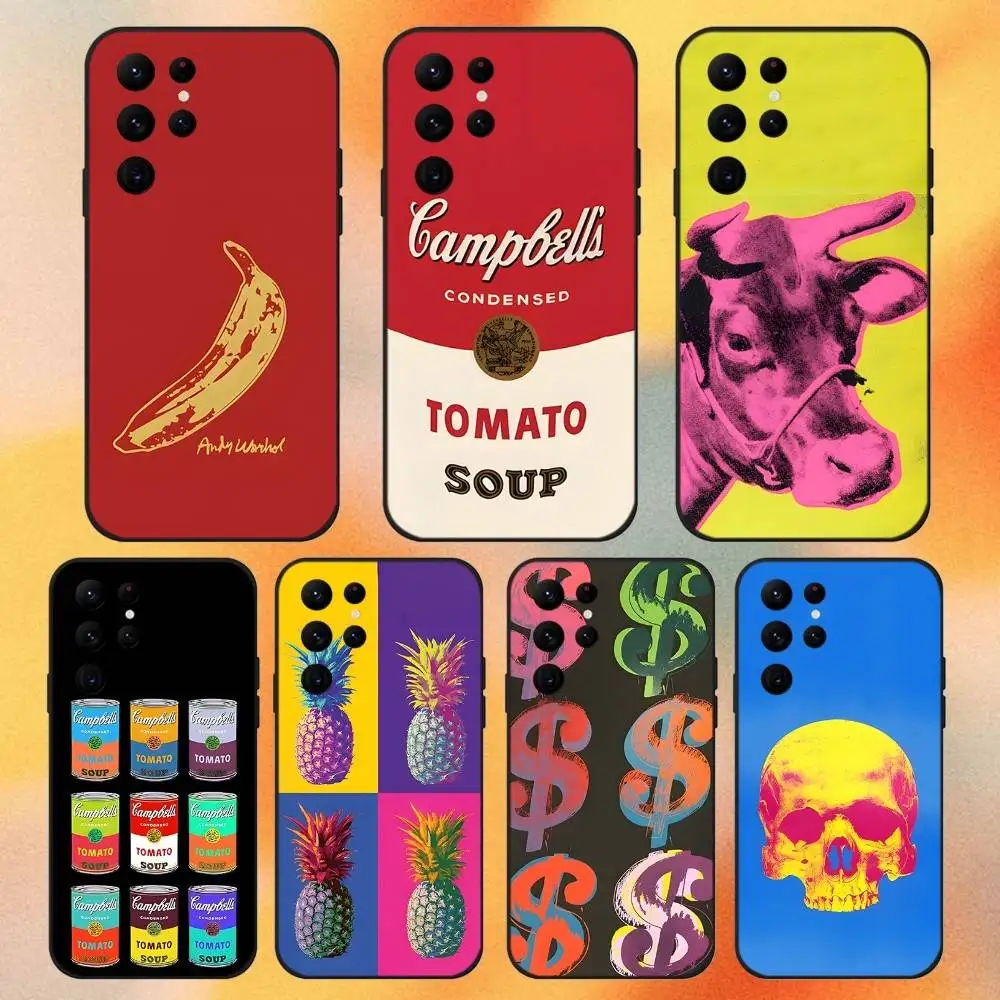 

A-Andy Warhol Pop Art Banana Phone Case For Samsung S 25,24,23,22,30,21,10,9,Ultra,Plus,Lite,FE,4,5G Black Soft Case