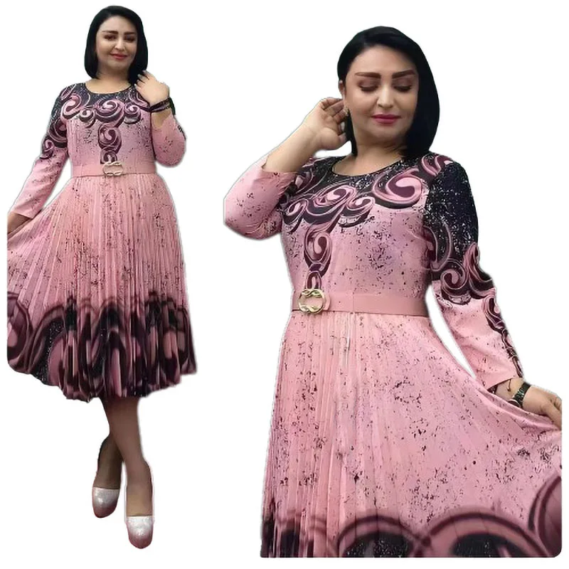 

African Plus Size Dresses for Women Summer Elegant African 3/4 Sleeve Polyester Printing Dress Dashiki African Clothes XL-5XL