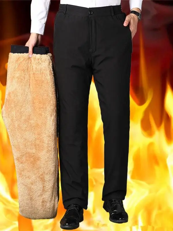 

Men's Winter Thiened Fce Warm Busin Pants Long Trousers Cotton Blend Fabric Middle-Aged And ly Dad Pants