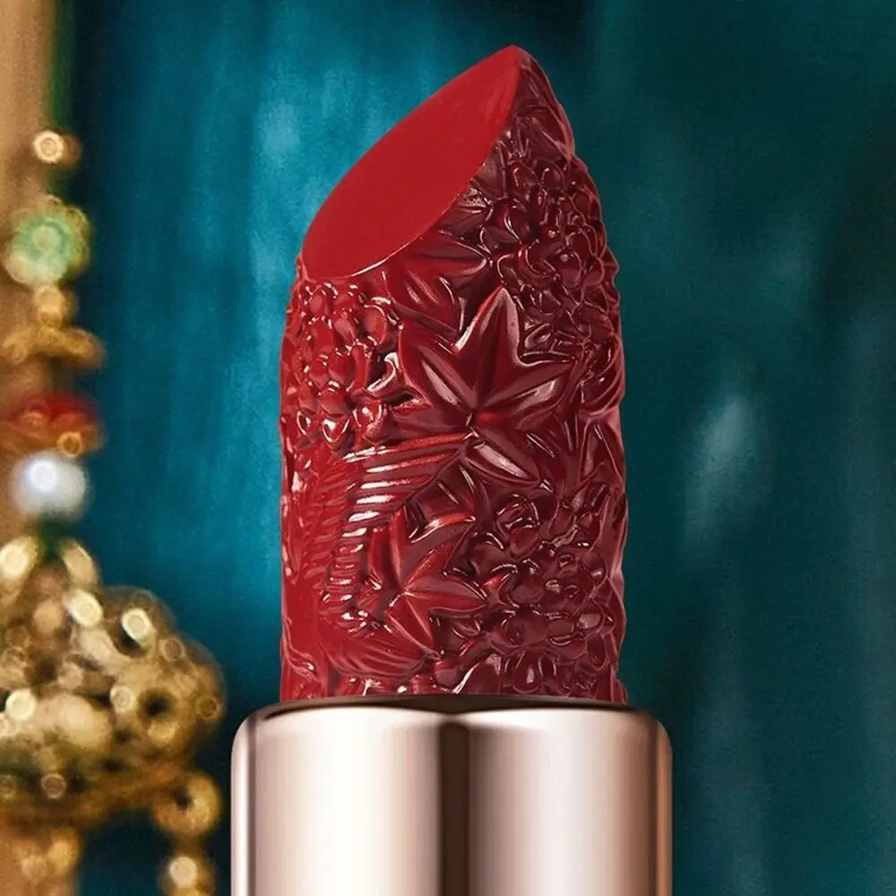 Phoenix Feather Carved Lipstick Long Lasting National Style Matte Mist Velvet Lip Glaze Non-Stick Cup Retro Lip Balm Women