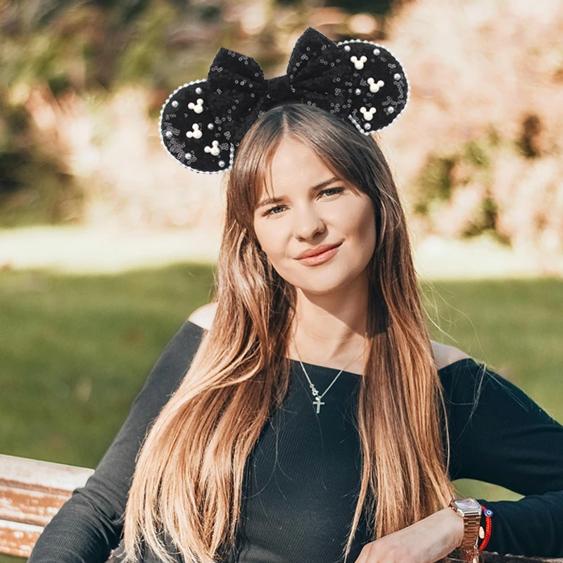 Mädchen 3,3 "Samt Maus Ohr Haarband Für Mädchen Haar Bögen Große Flip Pailletten Ohren DIY Kinder Haar Zubehör stirnband Boutique Mujer – Detail 13
