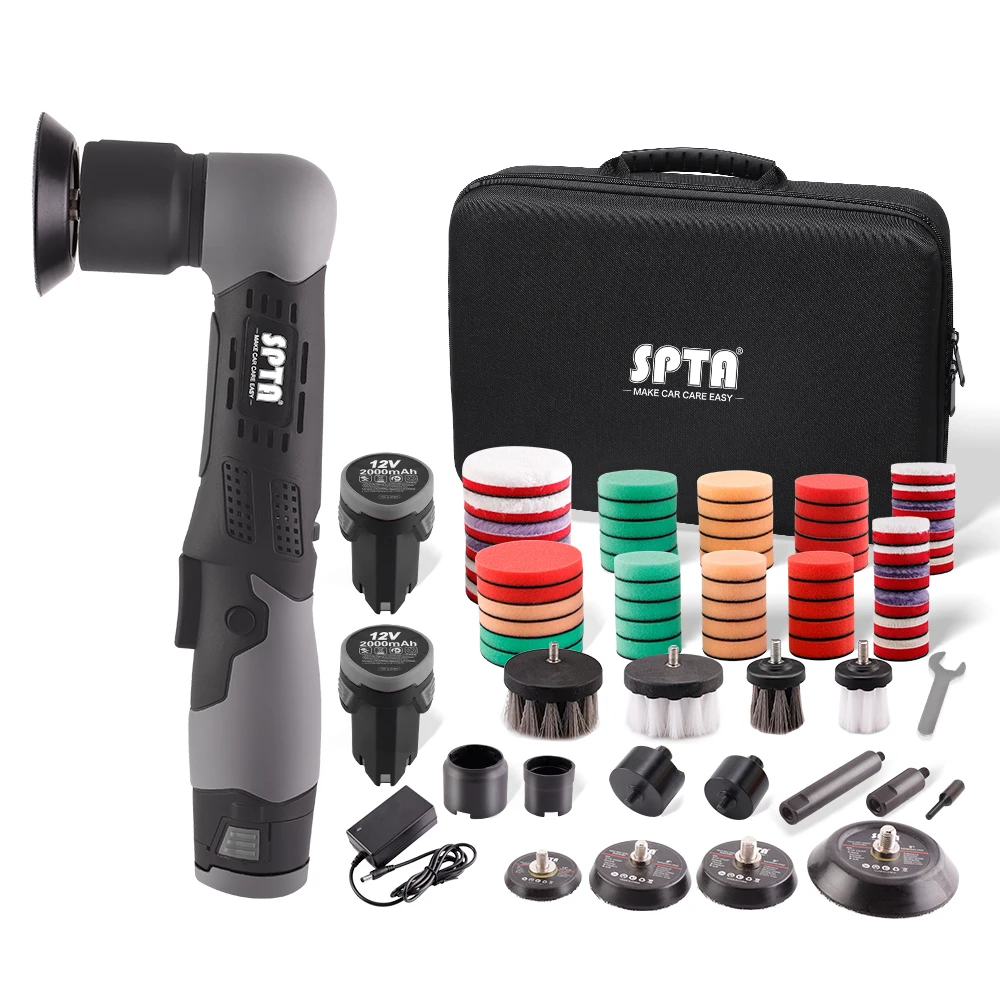 SPTA 2,0 Ah Akku Kabelloser Mini-Autopolierer RO/DA Tragbare Maschine mit 1/2/3 Zoll Pads für Autopflege, Wachsen und Polieren