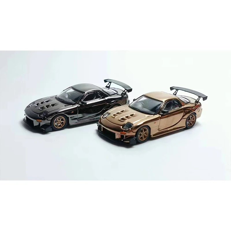 PreSale MC 1:64 RE Amemiya RX7 FD3S Chrome Grey RoseGold Diecast Diorama Car Model Collection Miniature Toys