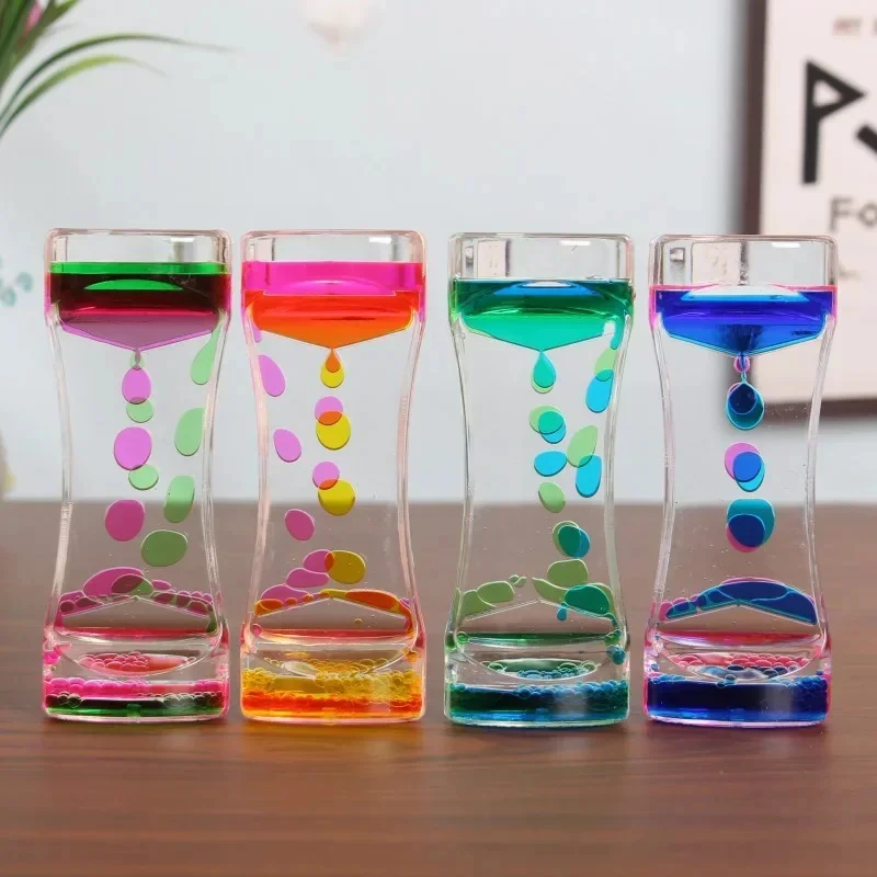 Colorful Liquid Motion Hourglass Timer Sensory Flow Bubbler Desktop Relaxation Tool Home Decoration Stress Relief Ornaments