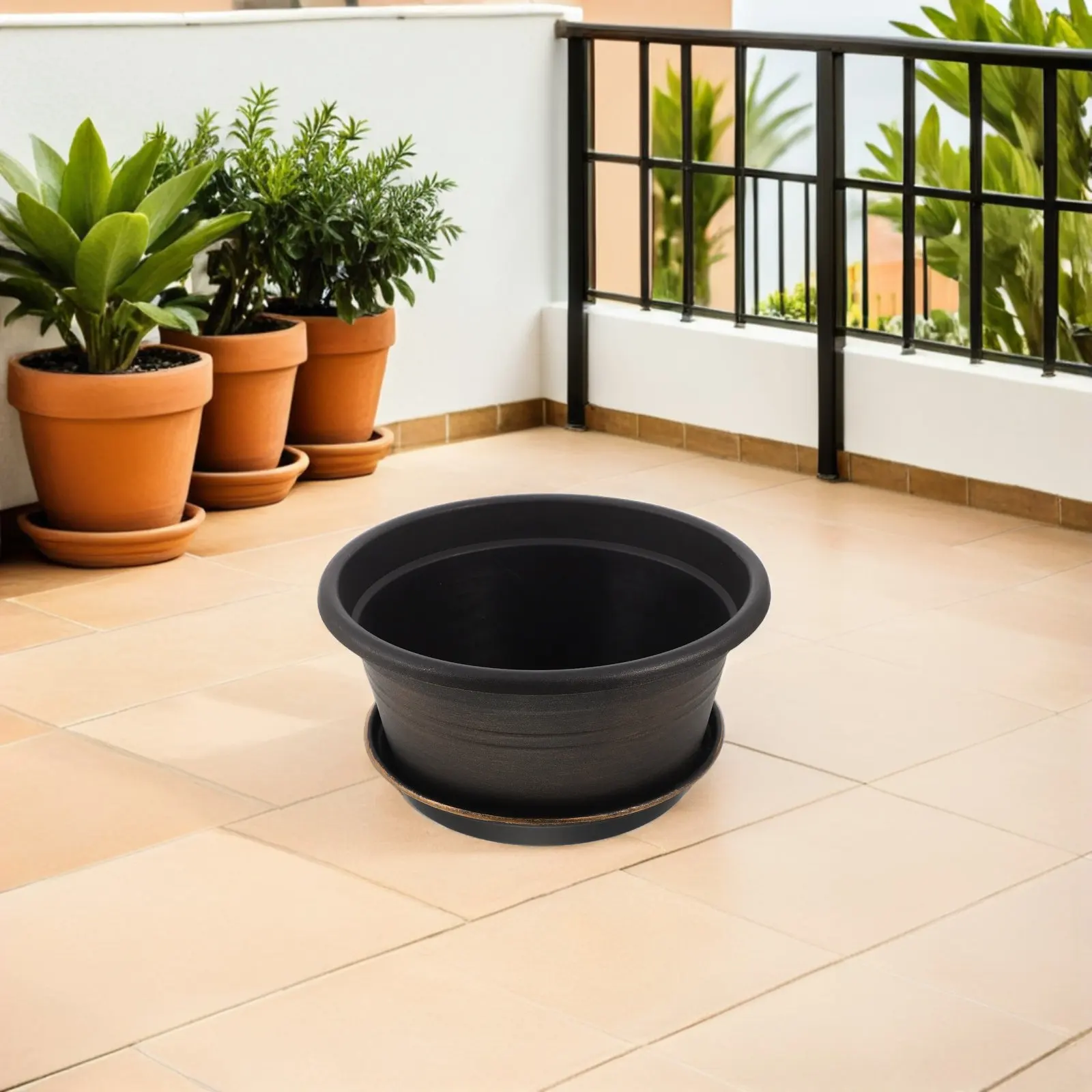 Resin Round Planter 26Cm Modern Decorative Indoor Outdoor Flower Pot with Drainage Hole Saucer Garden Plant Pot for Houseplants