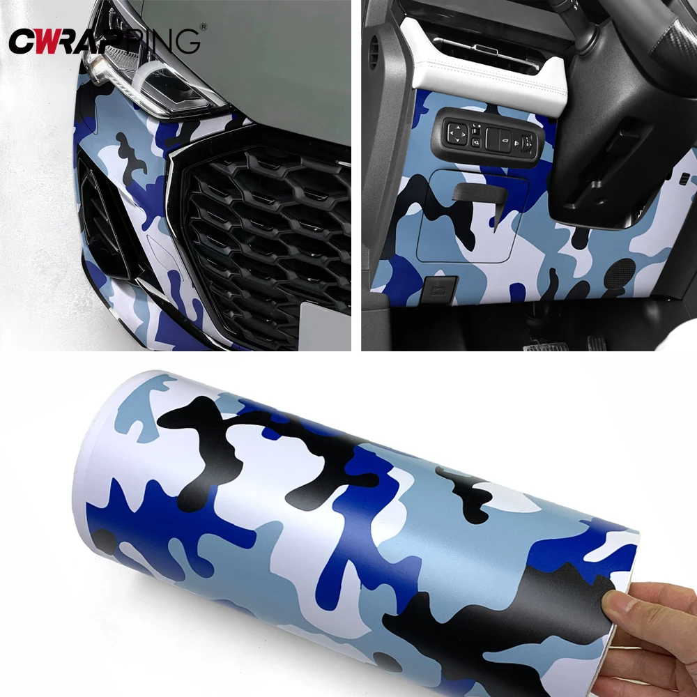 Auto Matte Verpackung Kreative Blau und Weiß Camouflage Muster Auto Innen Aufkleber Wasserdichte Klimaanlage Panel Zubehör