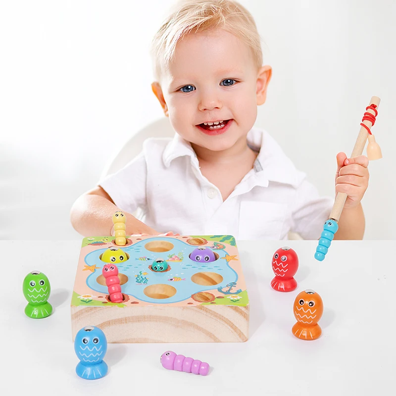 Jeu de pêche en bois pour enfants, jouet cognitif couleur, éducation précoce, jeux interactifs, cadeaux, motricité Fine