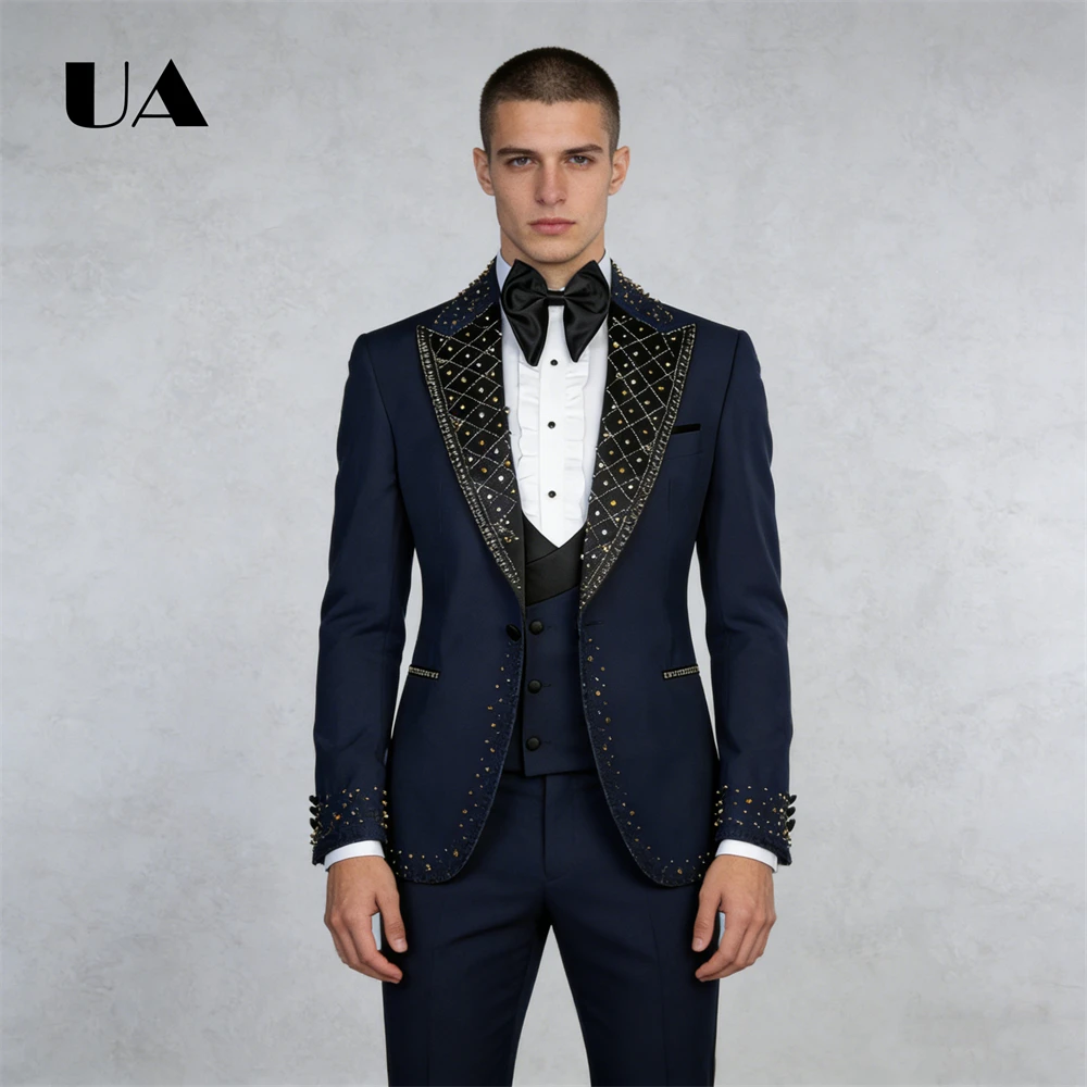 

ULBYANRY Изысканный мужской костюм из трех предметов ручной работы (куртка, жилет, брюки), облегающий костюм, комплект одежды больших размеров XXS-7XL