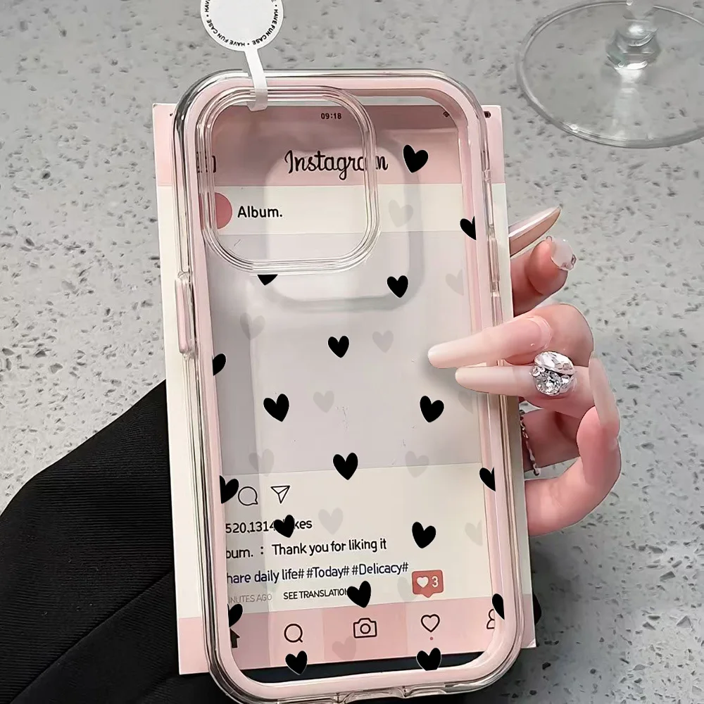 Love Heart INS Transparente Handyhülle für iPhone 17 13 16 15 11 12 14 Pro Max 17 Air XR X Hülle Silikon 2 IN 1 Stoßfeste Weiche Abdeckung – Detail 6