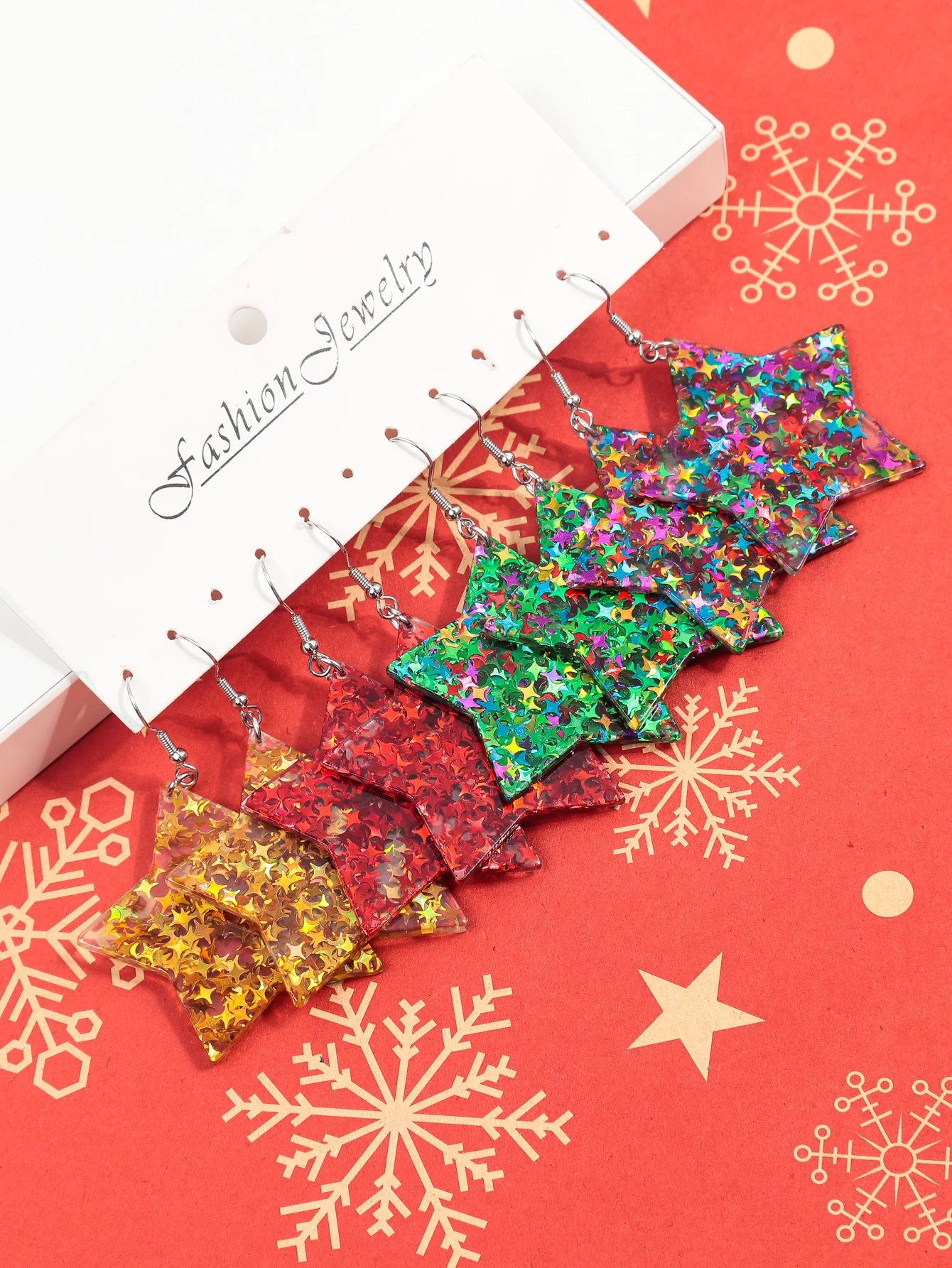 4pair/set Merry Christmas Sequin Star Acrylic Earrings for Women New Glitter Colorful Pentagram Earring Party Jewelry Sets Gifts