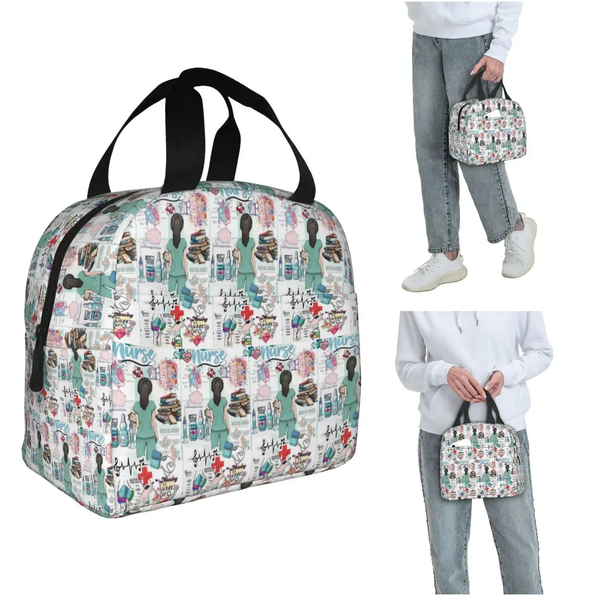 Enfermera En Apuros Doctor Nurse Insulated Lunch Bag for Women Children Portable Food Boxes Thermal Lunch Box Tote