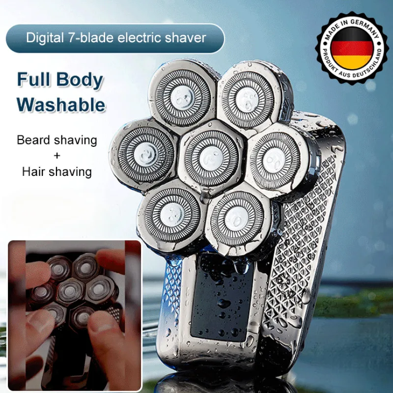 Rechargeable Electric Shaver with Seven Heads Ideal for Men's Grooming and Haircutting