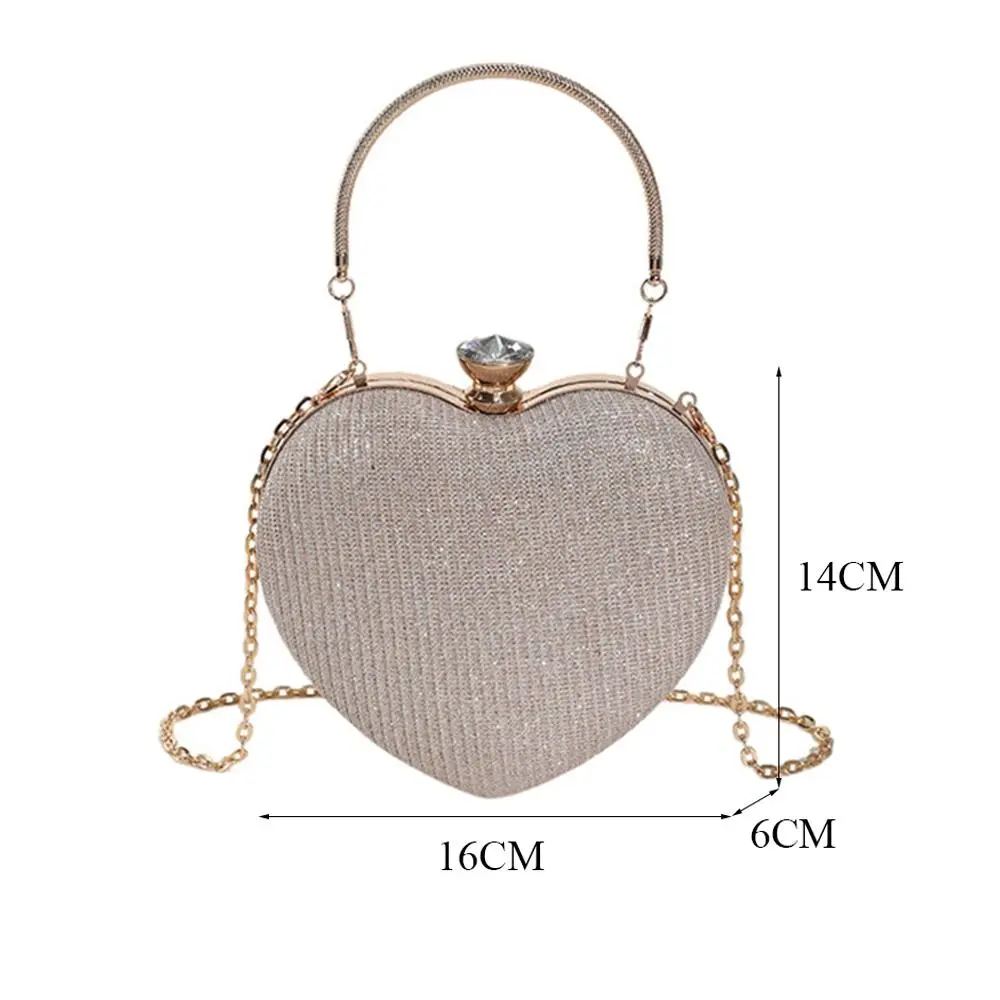 Heart Shape Metal Clutches Bag Evening Clutch Bag  Luxury Lady Purse Women Bag Shiny Handbag Chain Shoulder Crossbody Bag