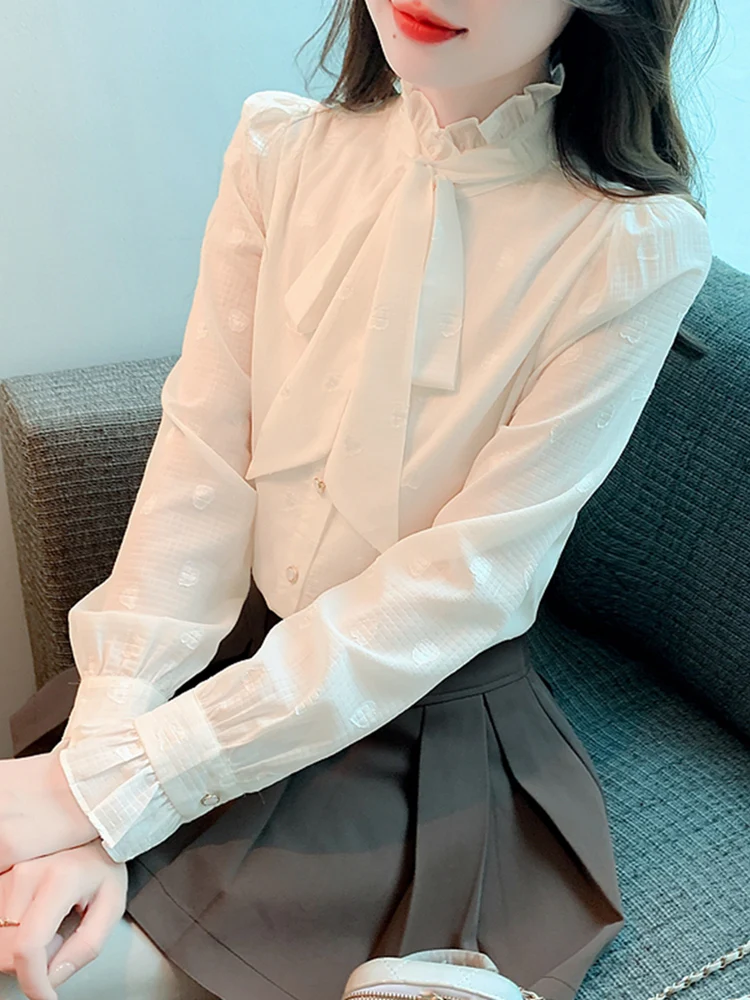 

Spring 2026 Women's Loose Fit Long Sve Chiffon irt Stand Collar Slimming Beautiful Small Top Korean Sle Commute Faion