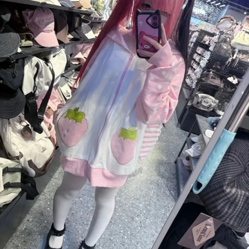 Rabbit Ears Hooded Women Y2K Jacket Plush Sleepwear Decorated Lace Stripe Design, Long Sleeve Loungewear, Sweet Homewear Gift