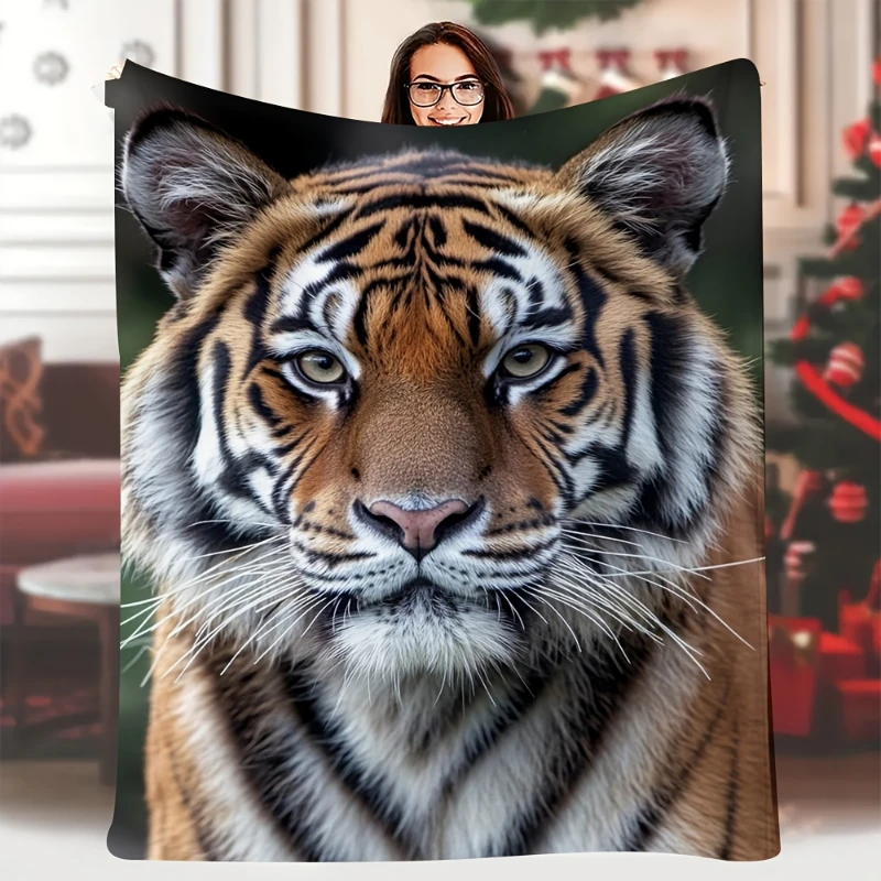 Realistic Tiger Portrait Photo Throw Blanket,Soft Couch,Bed Lap Cover,Travel Wrap,Birthday Home Casual Comfort Gesture