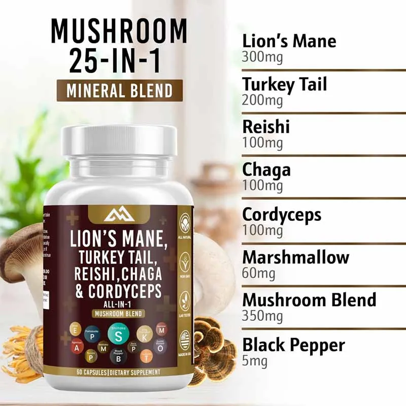 

Turkey tail mushroom supplement 2000mg Ganoderma lucidum 1000mg Cordyceps sinensis 1000mg Cotton candy root-60 capsules