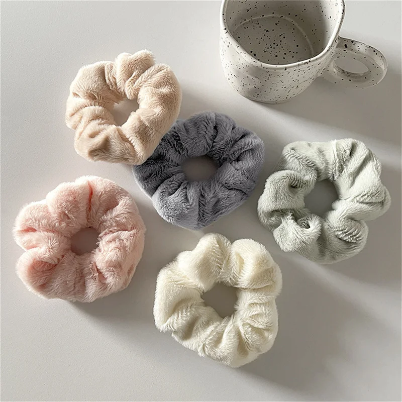 Winter Warm Soft Hair Scrunchies For Women Girl Fluffy Plush Elastic Hair Band Multicolor Rubber Band Hair Loop Hair Accessories