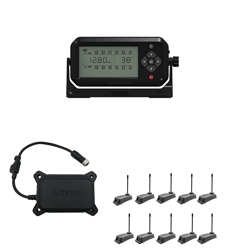 Durable 10 Tires Truck Tire Pressure Monitoring System Long Sensing Distance Internal External 433.92 Mhz Sensor for Truck Bus