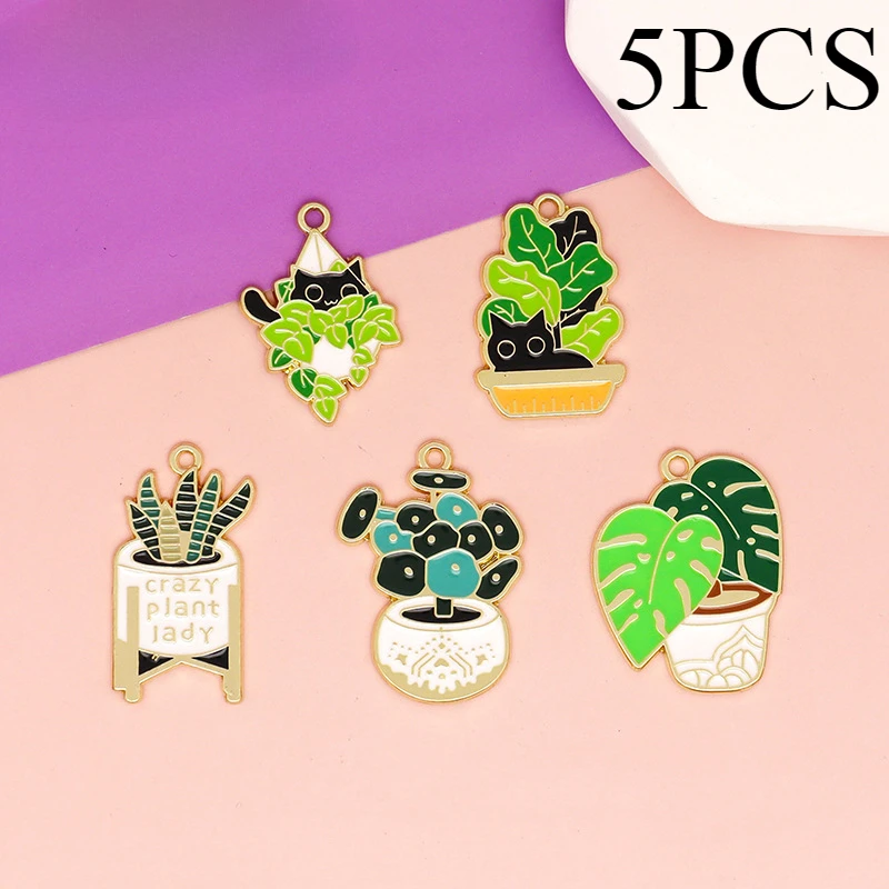 

Cartoon Potted Green Plant DIY Accessories Cactus Banana Leaf Alloy Dripping Oil Earrings Hair Accessories Necklace Pendant